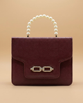 Lustre Pearl Tote – Elegant Maroon Handbag with Pearl Handle