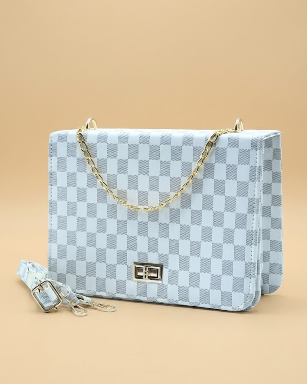 Luxury Grid Chain Bag White Gray