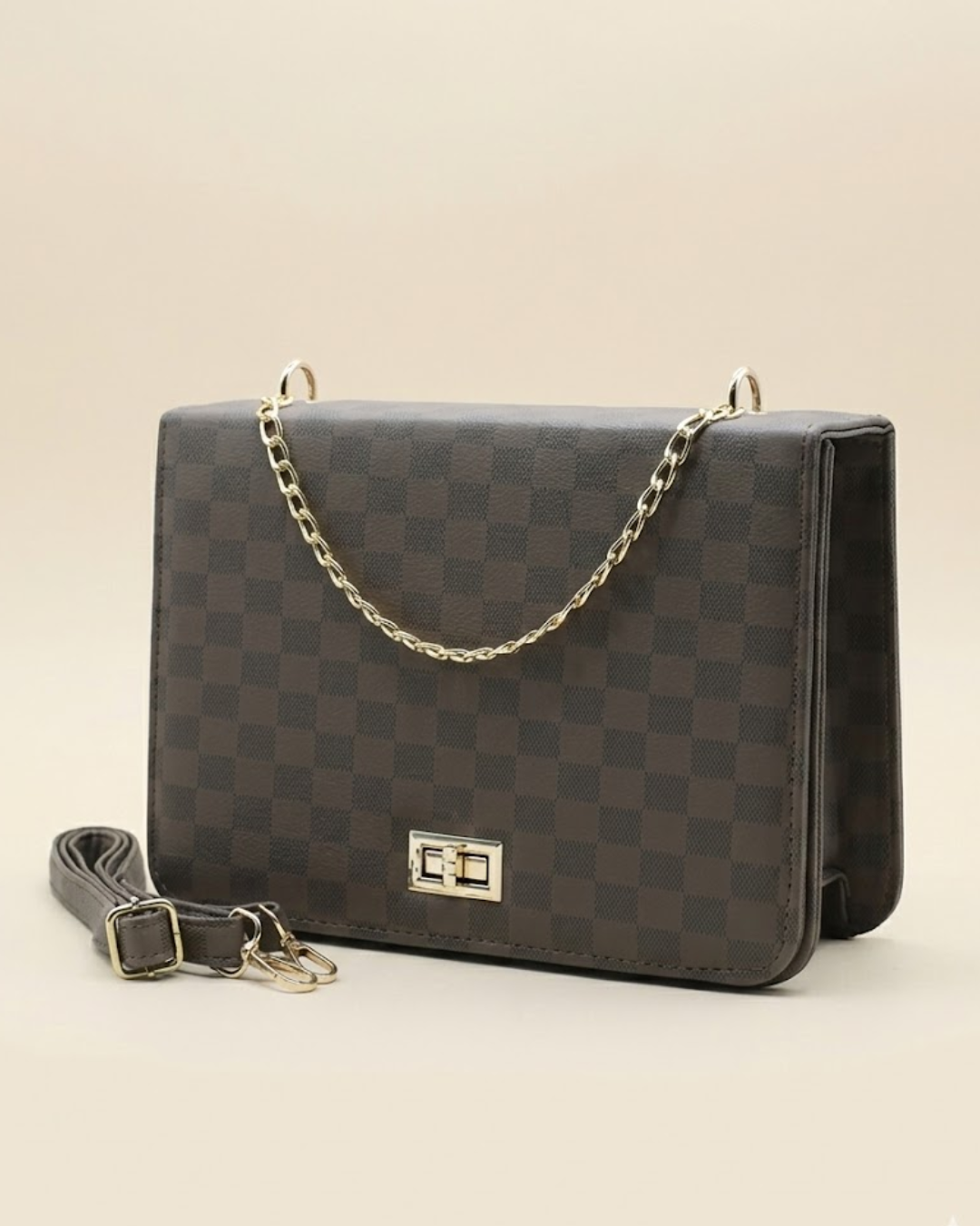 Luxury Grid Chain Bag Dark Brown