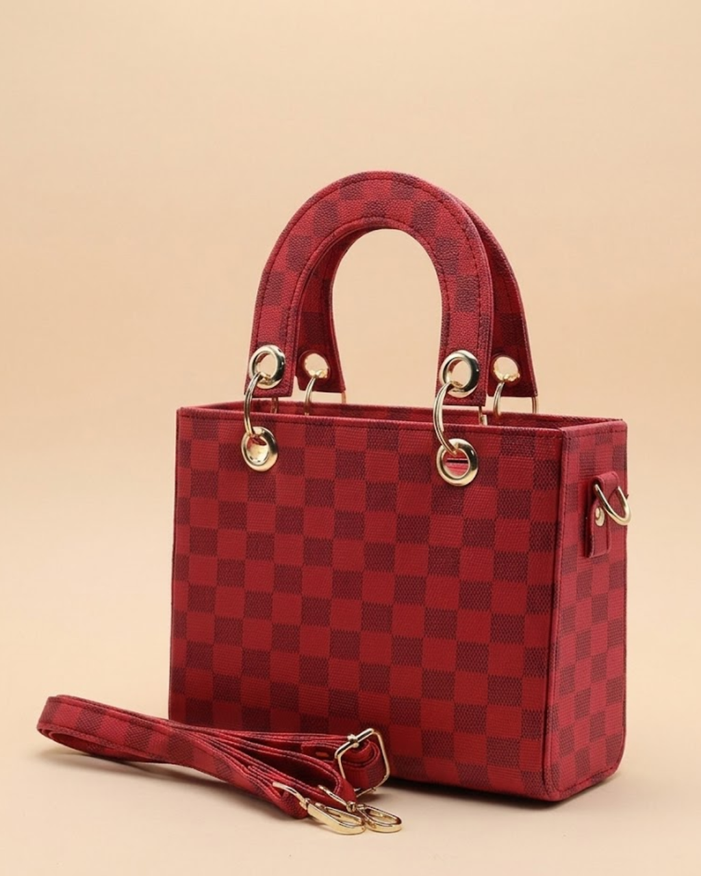 Checker Mini Crossbody Bag_ Red