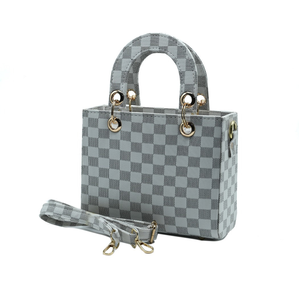 Checker Mini Crossbody Bag_ Grey