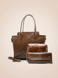 Aurora Box Tote Bag for Women – Brown Croc-Embossed Structured Handbag with Long Strap & Pouch