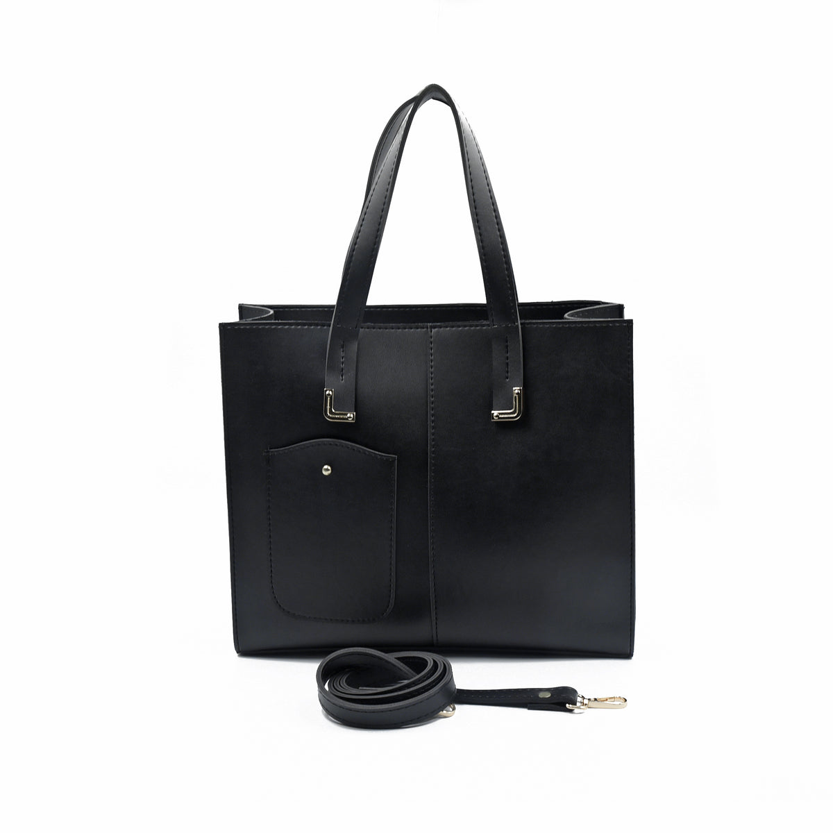 Flap Top Handle Tote Bag - Black