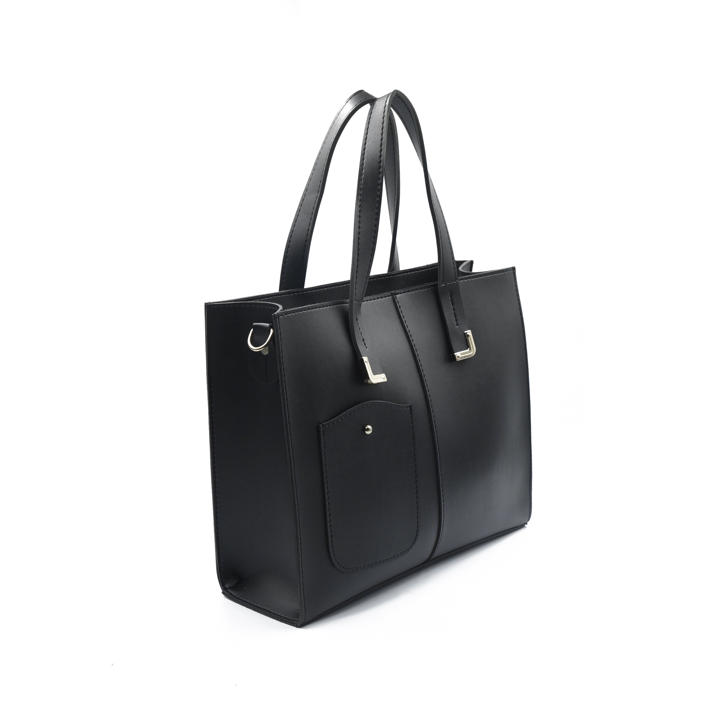 Flap Top Handle Tote Bag - Black