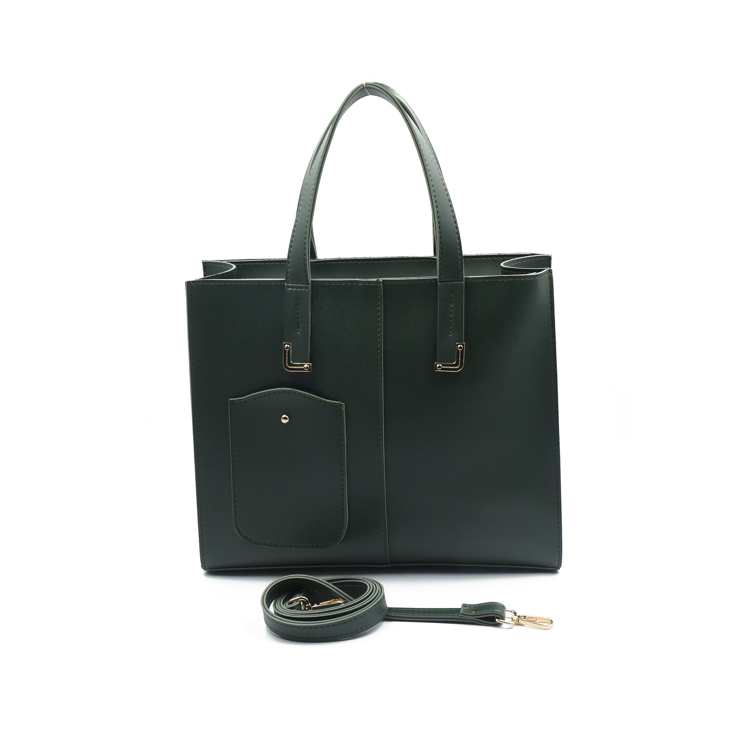 Flap Top Handle Tote Bag - Dark Green