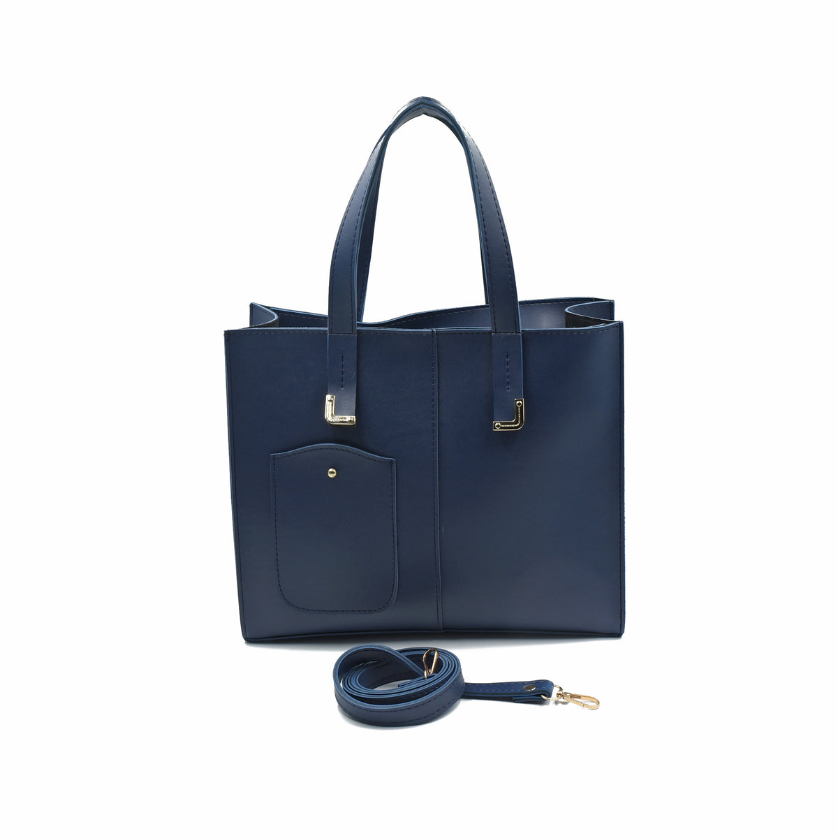 Flap Top Handle Tote Bag - Navy Blue