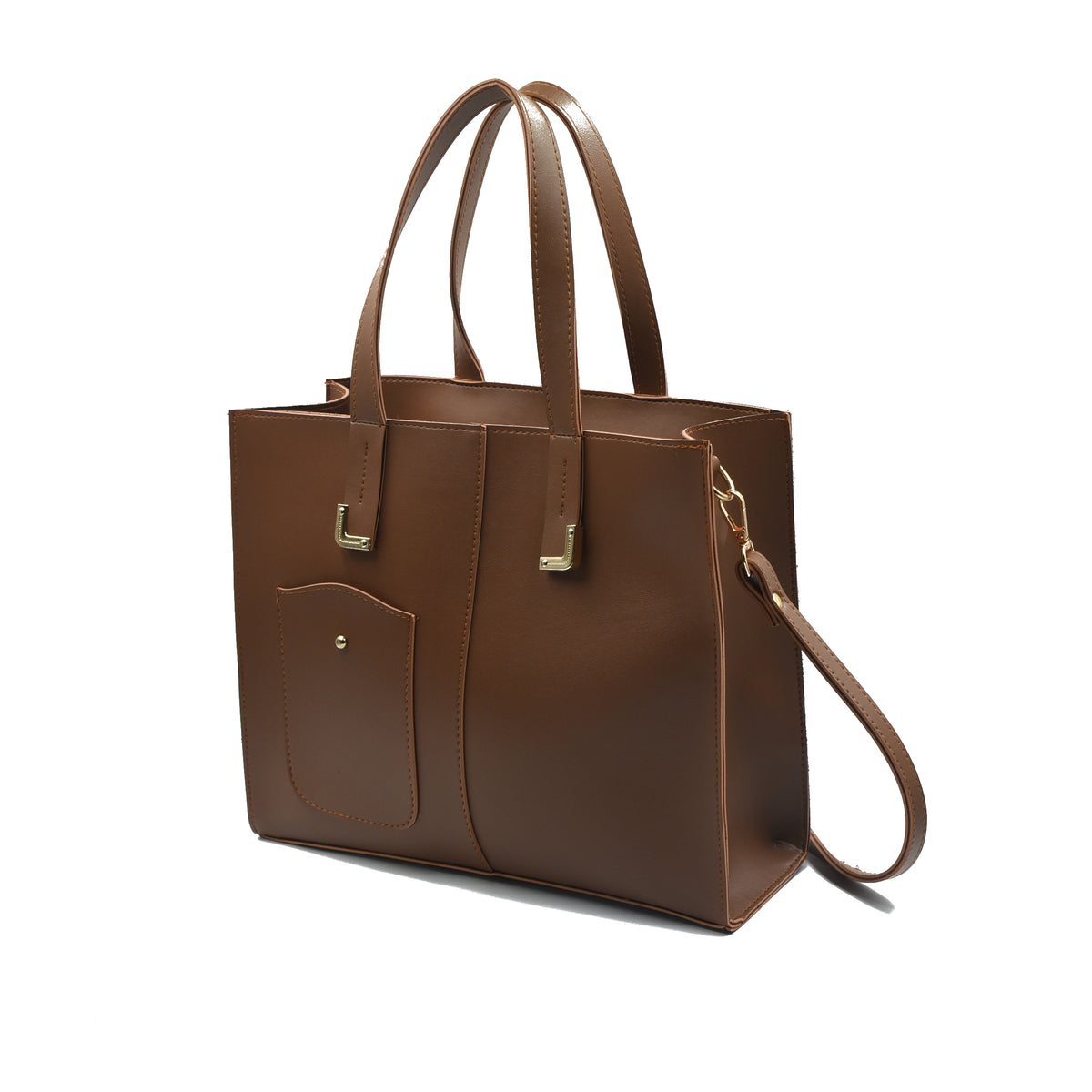 Flap Top Handle Tote Bag - Brown