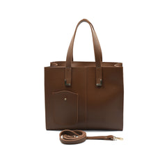 Flap Top Handle Tote Bag - Brown