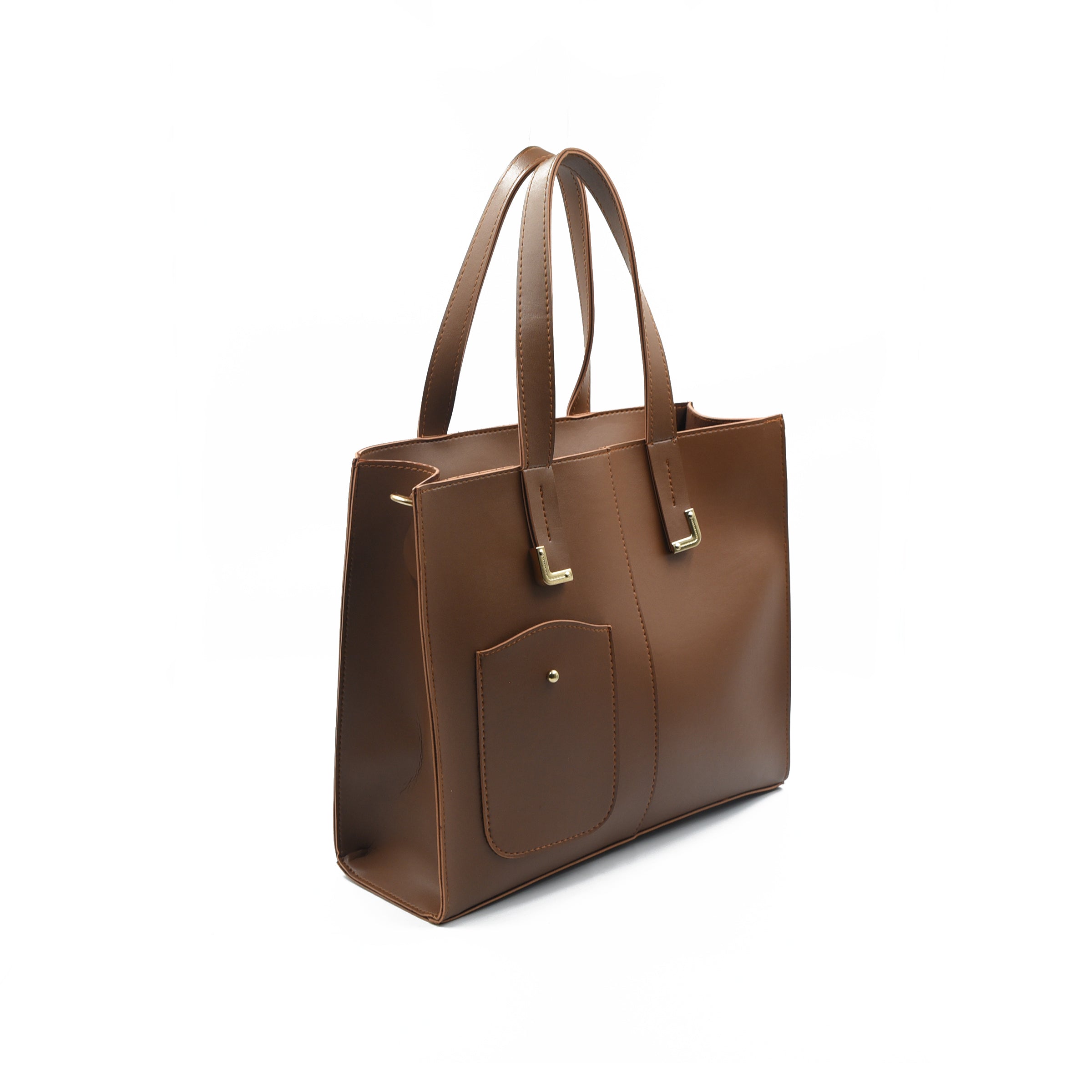 Flap Top Handle Tote Bag - Brown