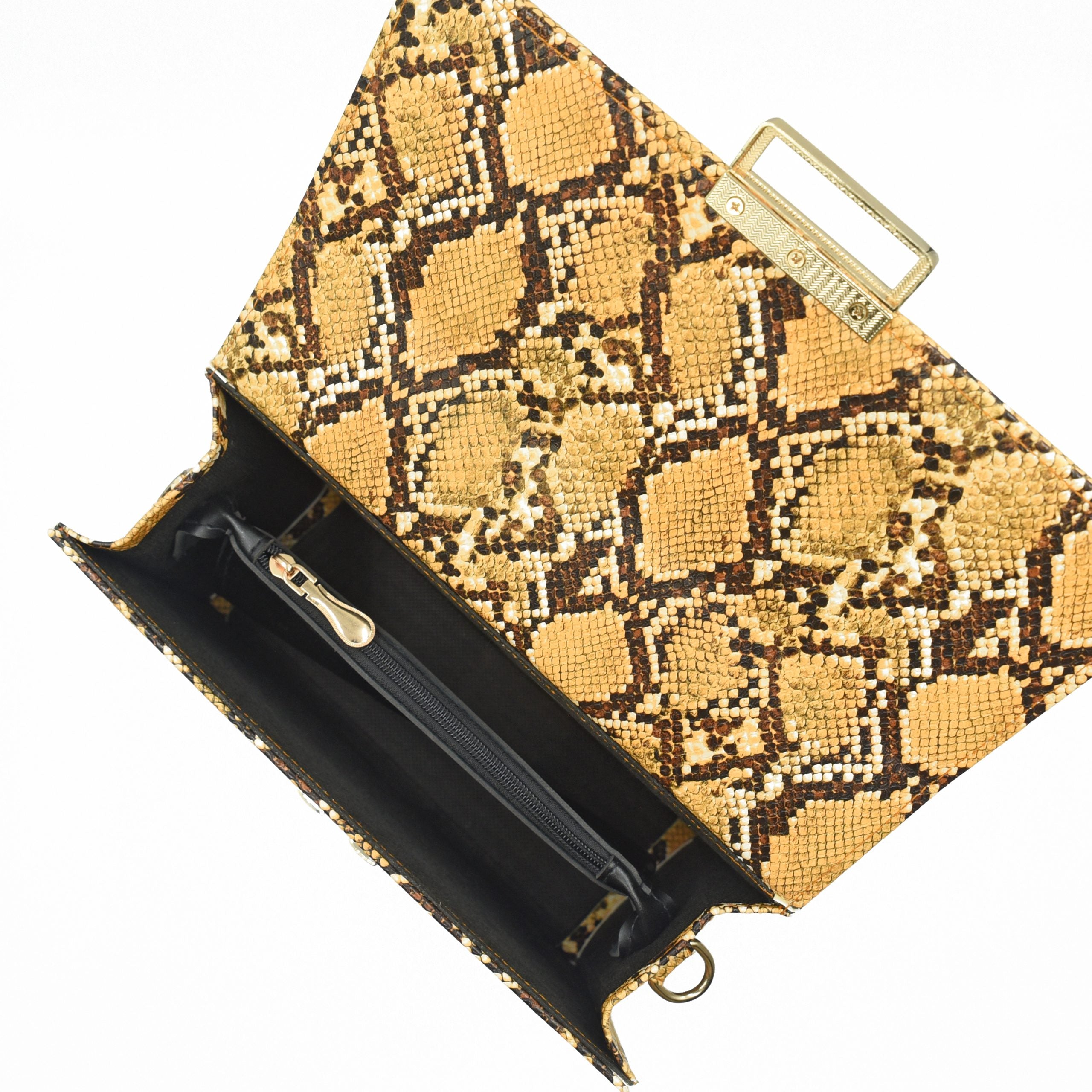 Leather Crossbody Bag -Black & Yellow